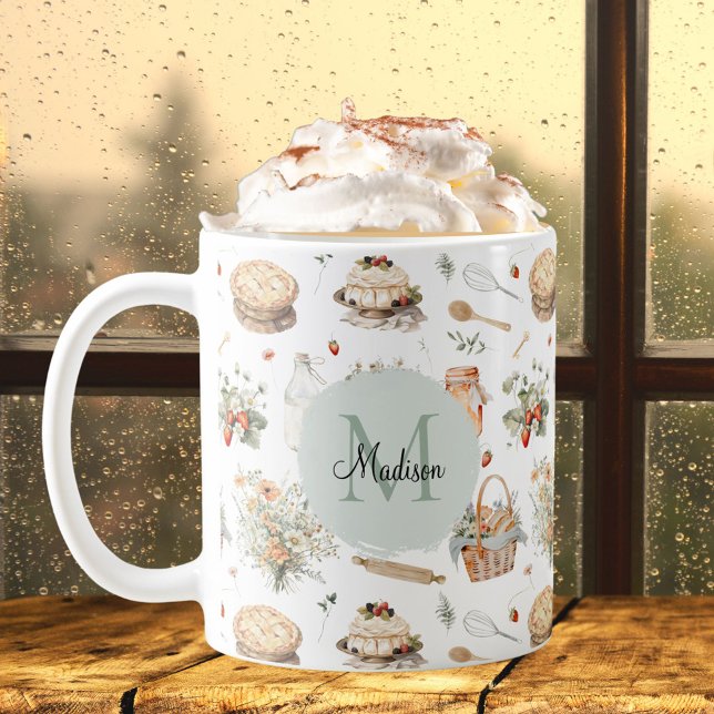 Mit Monogramm schwarzes Erdbeerland Kaffeetasse (In situ)