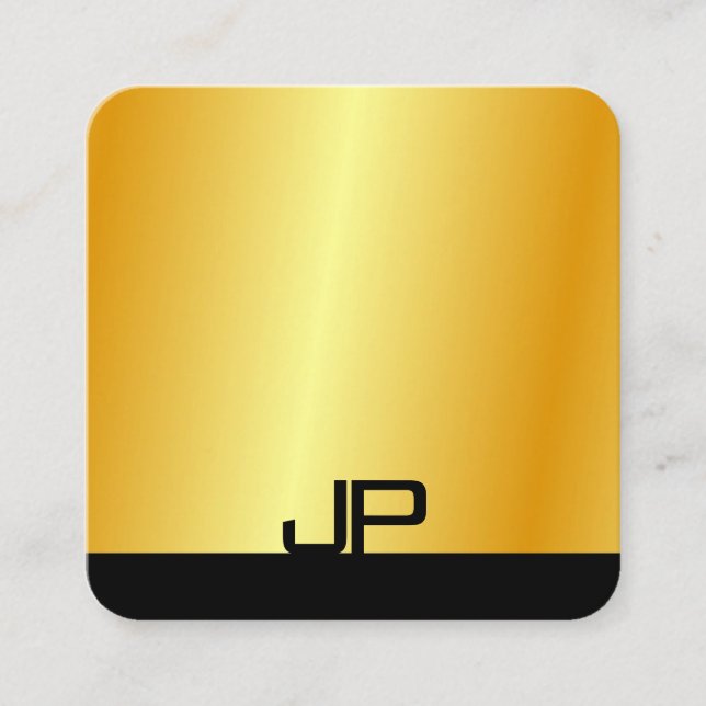Mit Monogramm Schwarzes Gold Modernes elegantes Te Quadratische Visitenkarte (Vorderseite)