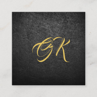 Mit Monogramm schwarzes Ledergold Quadratische Visitenkarte