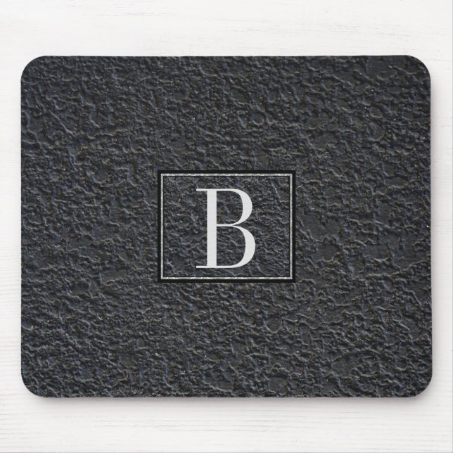 Mit Monogramm schwarzes Marmormuster Mousepad (Vorne)