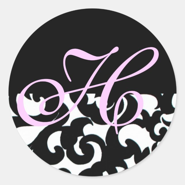 Mit Monogramm Schwarzweiß-Aufkleber Runder Aufkleber (Vorderseite)