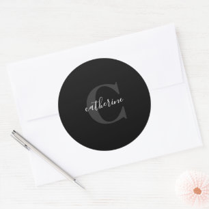 Mit Monogramm Schwarzweiß-Weiß-Moderne Edgy Print Runder Aufkleber