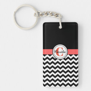 Mit Monogramm Schwarzweiß-Zickzack Acrylstoff-Schl Schlüsselanhänger