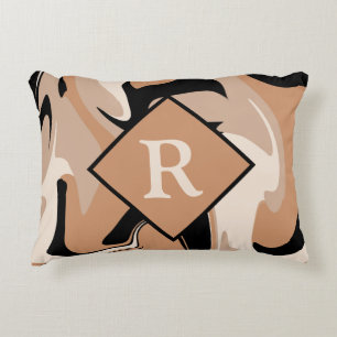 Mit Monogramm Schwarzweißcreme-Marmor Swirl-Muster Dekokissen