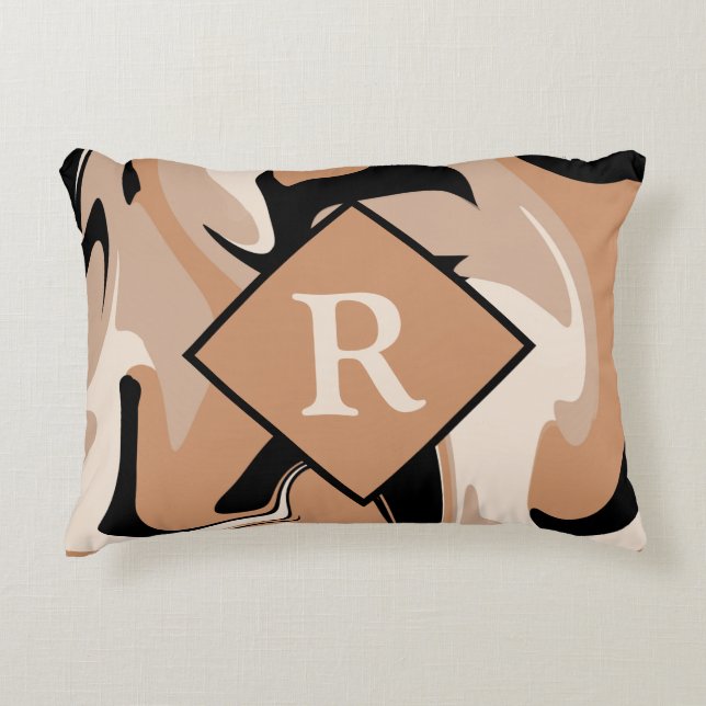 Mit Monogramm Schwarzweißcreme-Marmor Swirl-Muster Dekokissen (Vorderseite)