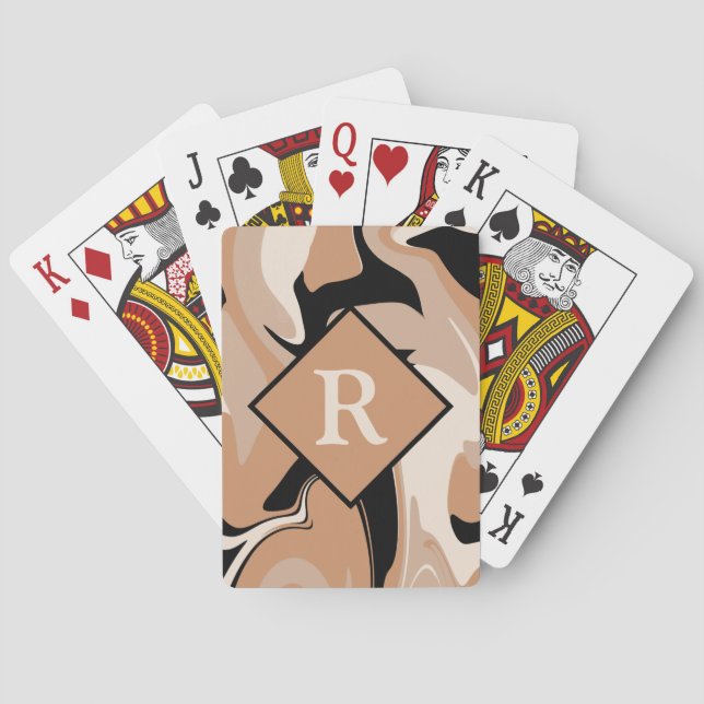 Mit Monogramm Schwarzweißcreme-Marmor Swirl-Muster Spielkarten (Rückseite)