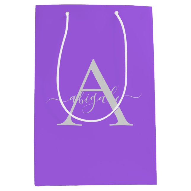 Mit Monogramm Script Amethyst | Minimalistisches E Mittlere Geschenktüte (Vorderseite)