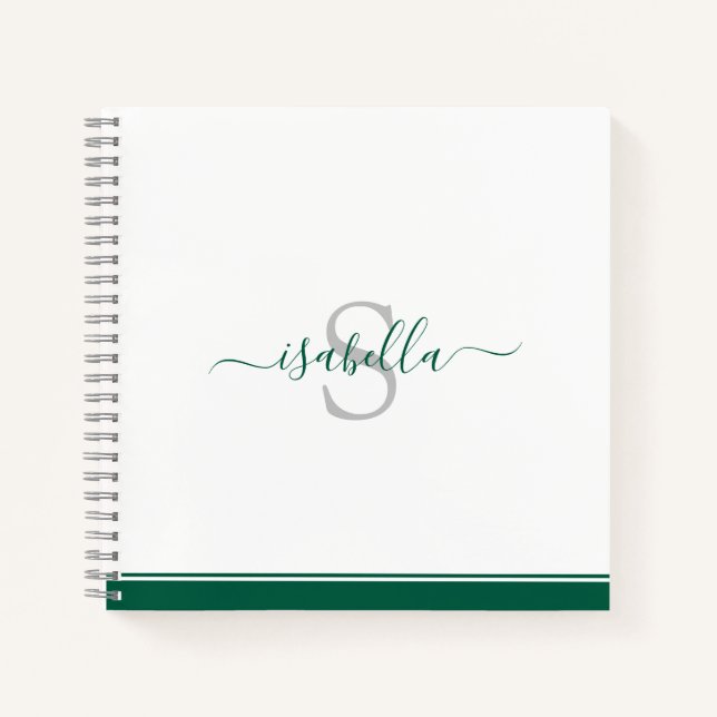 Mit Monogramm Script Emerald Green Notizbuch (Vorderseite)