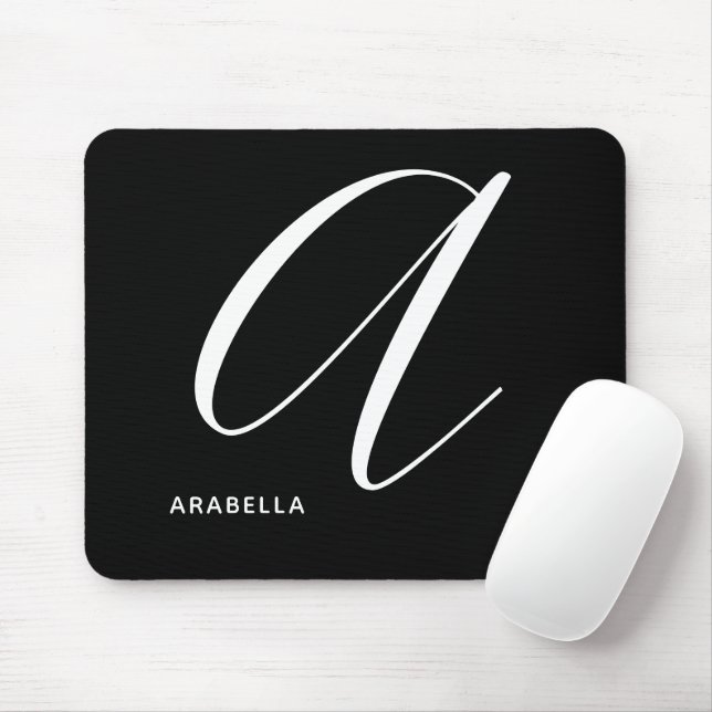 Mit Monogramm Script Letter A Black & White Mousepad (Mit Mouse)