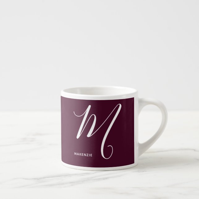 Mit Monogramm Script Letter M Burgundy Espressotasse (Rechts)