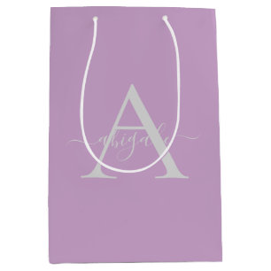 Mit Monogramm Script Lilac   Minimalistisches Eleg Mittlere Geschenktüte