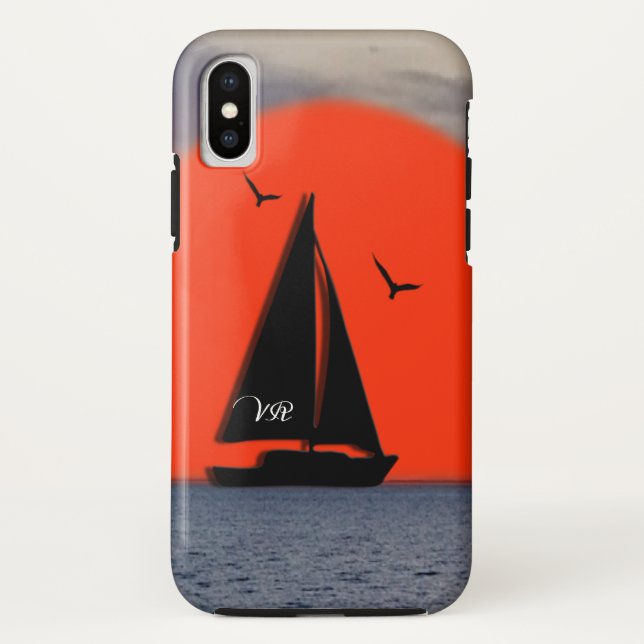 Mit Monogramm Segelboot Case-Mate iPhone Hülle (Rückseite)
