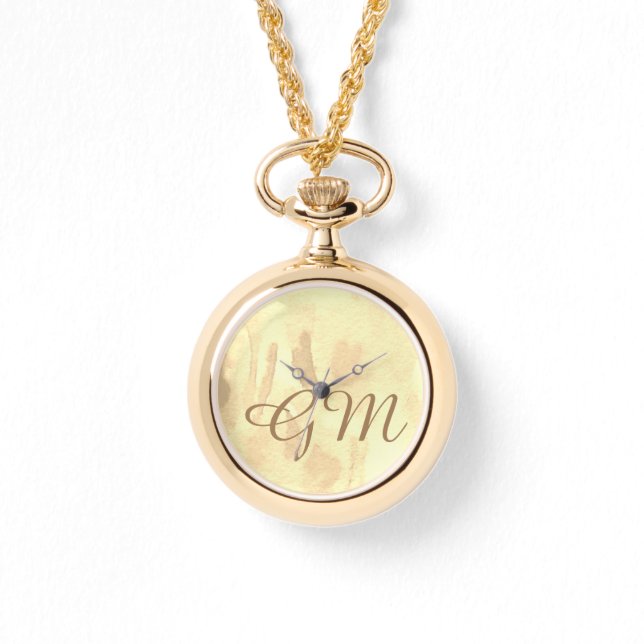 Mit Monogramm Sepia Watercolor Ladys Watch Armbanduhr (Vorderseite)