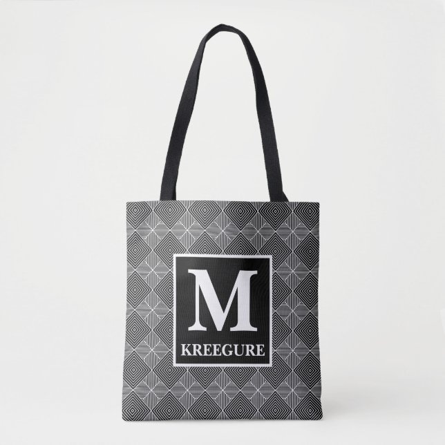 Mit Monogramm Serif-BW-DEDS-Raute Tasche (Vorderseite)