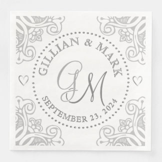 Mit Monogramm Silberhochzeit Napkins Herzgrenze Serviette