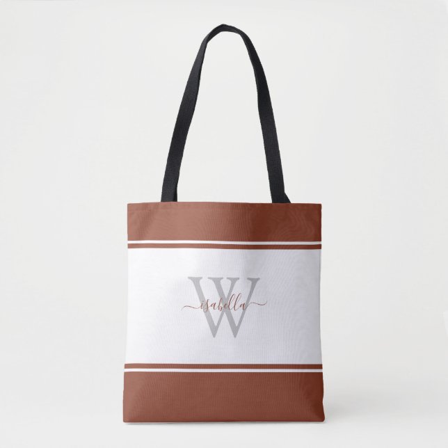 Mit Monogramm Skript, Initial Rust Tote Bag Tasche (Vorderseite)