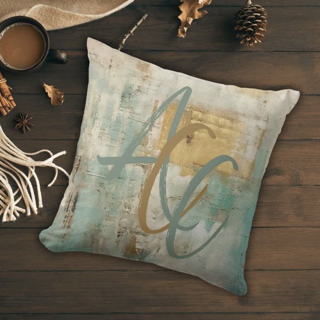 Mit Monogramm Skript Moderner Aquamariner Abstrakt Kissen (Von Creator hochgeladen)