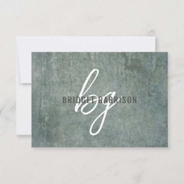 Mit Monogramm Slate Blue Gray Pinsel gestrichen Mitteilungskarte (Vorderseite)