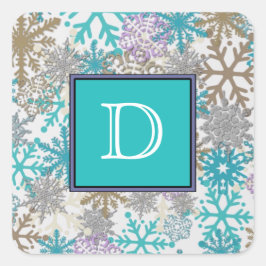 Mit Monogramm Snowflake-Aufkleber Quadratischer Aufkleber