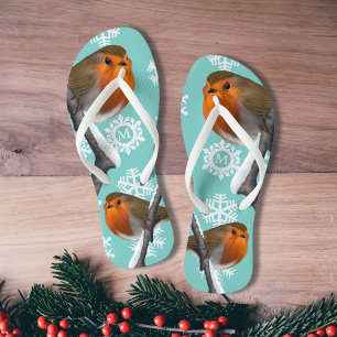 Mit Monogramm Snowflake Robin Bird Weihnachten im  Flip Flops
