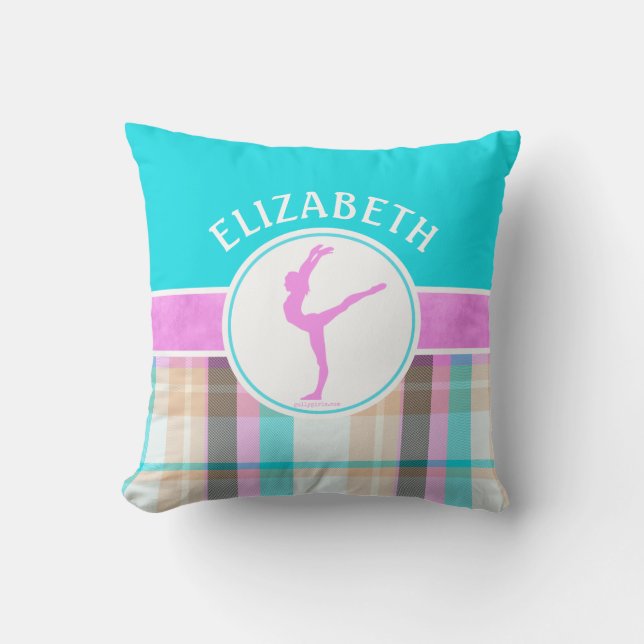 Mit Monogramm Sommertartan-Gymnastik-Golly Mädchen Kissen (Vorderseite)