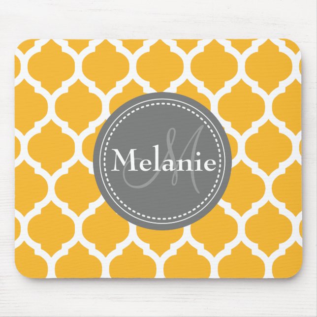 Mit Monogramm Sonnenblume Gelb & Grau Mousepad (Vorne)