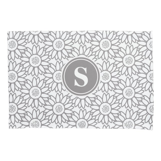 Mit Monogramm Sonnenblume-Muster Kissenbezug (Vorderseite)