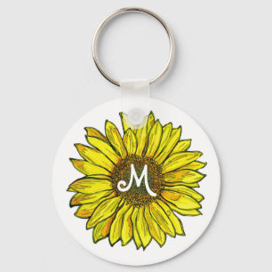 Mit Monogramm Sonnenblume Schlüsselanhänger