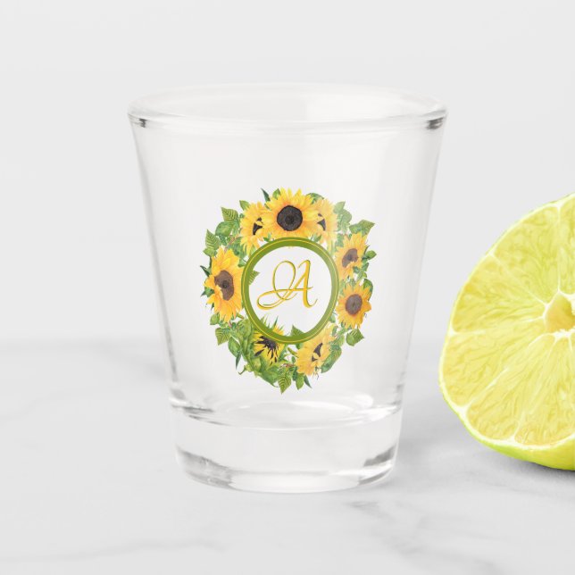 Mit Monogramm Sonnenblume Schnapsglas (Vorderseite)