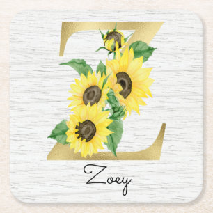 Mit Monogramm Sonnenblumen-Blumengestein Z Rechteckiger Pappuntersetzer