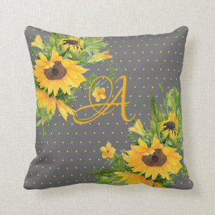 Mit Monogramm Sonnenblumen Gelb-Grau-Dekoration Kissen