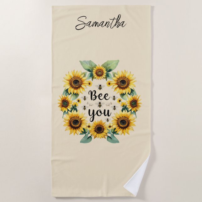 Mit Monogramm Sonnenblumen Strandtuch (Vorderseite)