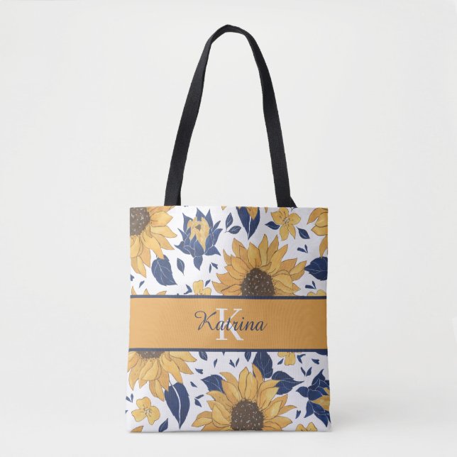Mit Monogramm Sonnenblumenbeutel Tasche (Vorderseite)