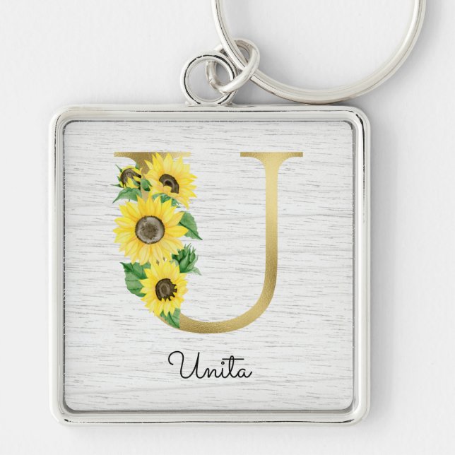 Mit Monogramm Sonnenblumenblume, erste U Schlüsselanhänger (Vorne)