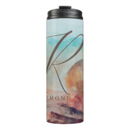 Mit Monogramm Sonnenwolken und Wüstenlandschaft Thermosbecher