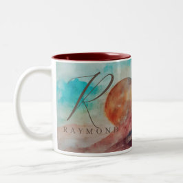 Mit Monogramm Sonnenwolken und Wüstenlandschaft Zweifarbige Tasse