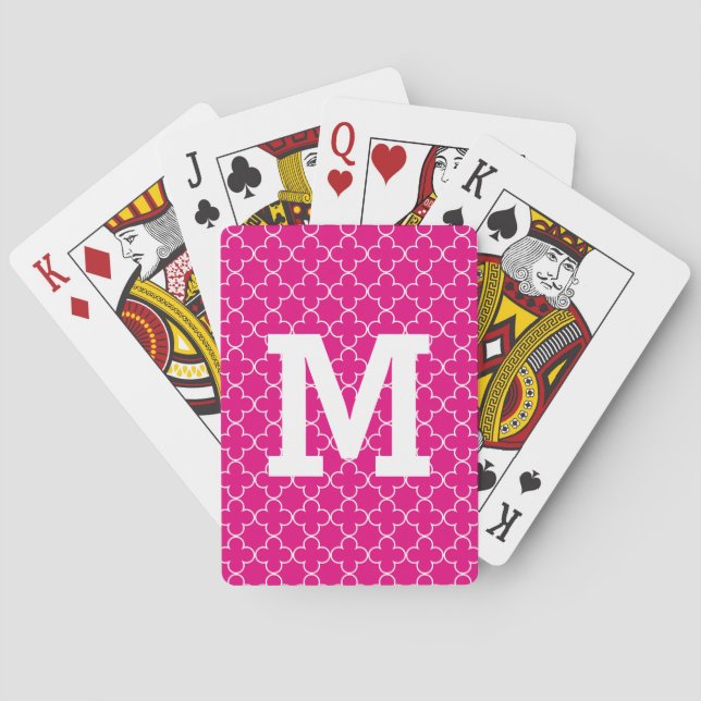 Mit Monogramm Spielkarten mit quatrefoil Muster (Rückseite)