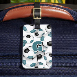 mit Monogramm Sportler aquamariner Schwarzfußball Gepäckanhänger