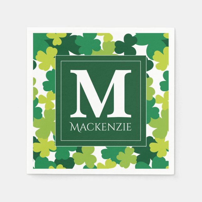 Mit Monogramm St. Patrick's Day Kleeblatts Serviette (Vorderseite)