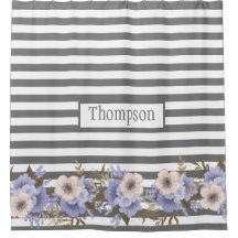 Mit Monogramm, staubblaue Wasserfarben-Blumenstrei