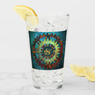 Mit Monogramm Steampunk Verdigris Rusty Cogwheel Glas