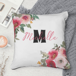 Mit Monogramm Stilvolle Blume in Rot und Rosa Kissen