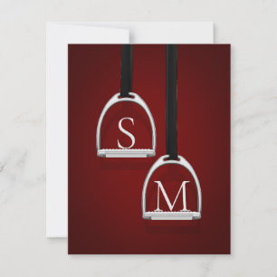 Mit Monogramm Stirrup Irons Dark Red Equestrian Mitteilungskarte
