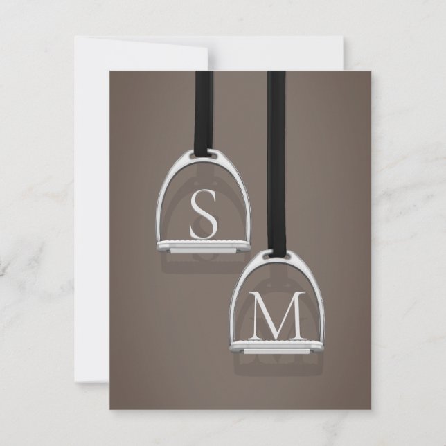 Mit Monogramm Stirrup Irons Sepia Brown Reittier Mitteilungskarte (Vorderseite)