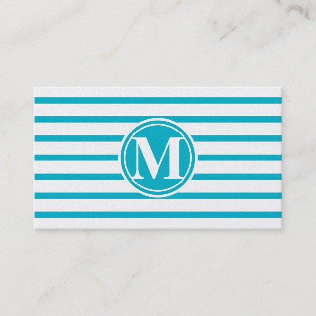 Mit Monogramm Streifen Muster Scuba Blue Visitenkarte (Vorderseite)
