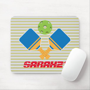 Mit Monogramm Streifen Pickleball-Spieler Blau Mousepad