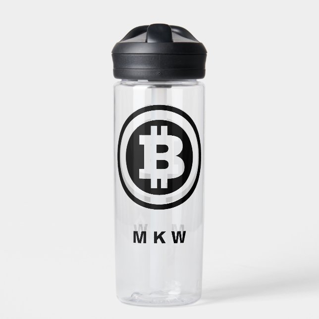 Mit Monogramm Symbol für das Schwarze Bitcoin-Logo Trinkflasche (Vorderseite)