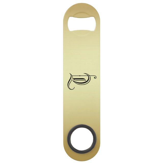 Mit Monogramm "T" goldenes glänzendes Flaschenöffn Speed Flaschenöffner (Vorderseite)