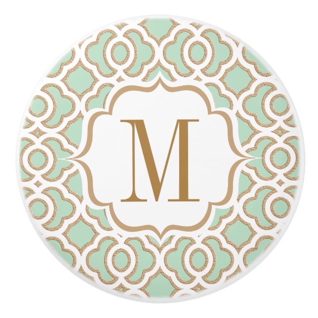 Mit Monogramm tadelloser Grün-und Goldmarokkaner Keramikknauf (Vorderseite)