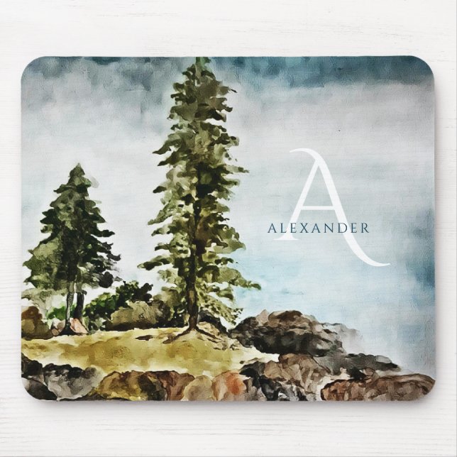 Mit Monogramm Tahoe Seen Wasserfarbenwelt Landscha Mousepad (Vorne)